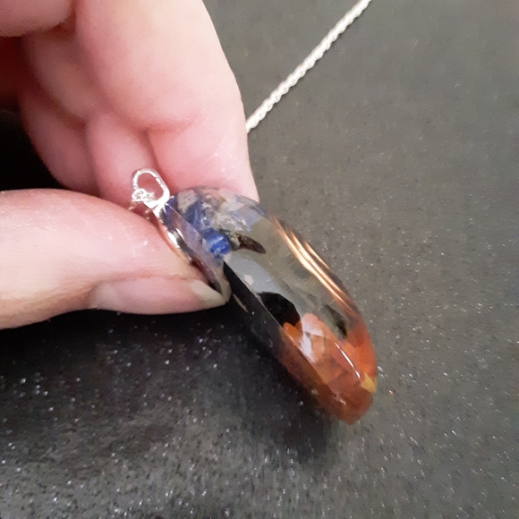Sterling lapis, jasper, tourmaline orgone necklace - Picture 5 of 6